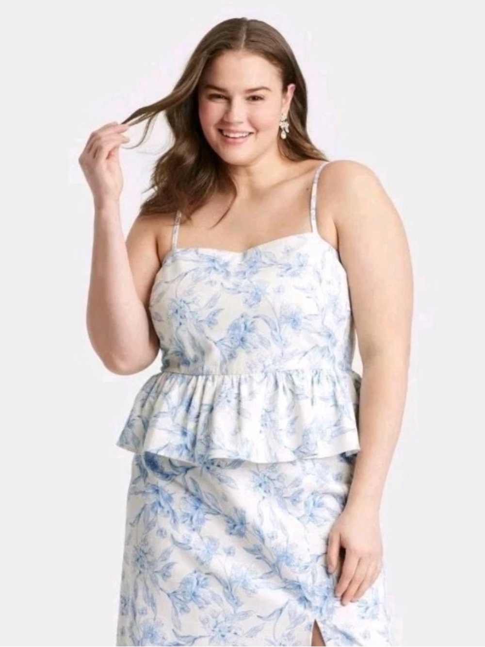 A New Day Women's Peplum Tank Top Cropped Cream Blue Floral Size XS
